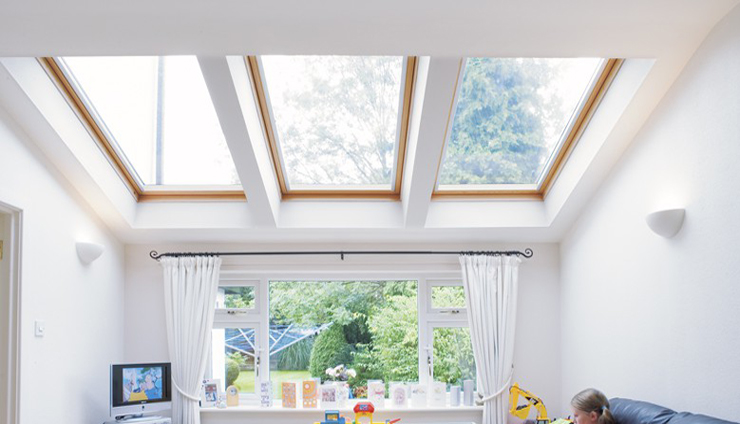 Bright room lit by Velux roof windows